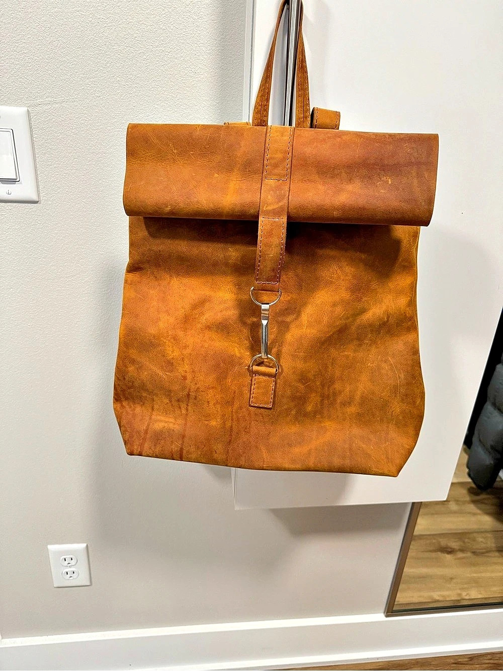 Genuine Leather Convertible Backpack Tote in Brown